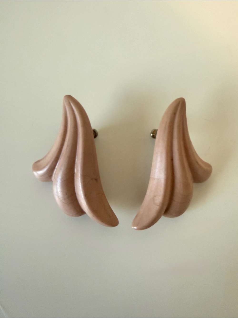 Vintage Sculptural Clip-On Earrings in Blush Pink
